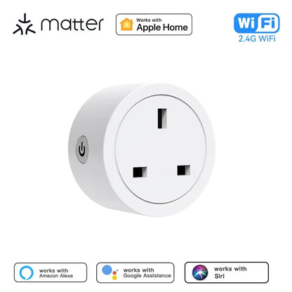 Matter Smart Socket WiFi UK Smart Plug 16A Mini Home Outlet App Control Voice Function Work with HomeKit Siri Alexa Google Home