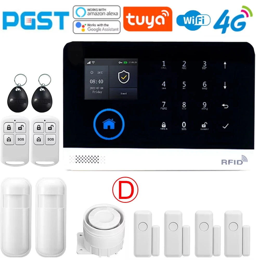 PGST PG103 Wifi 4G Tuya Alarm System With Pet Immune Motion Sensor smoke sensor IP Camera Wireless Smart Home Security Alexa