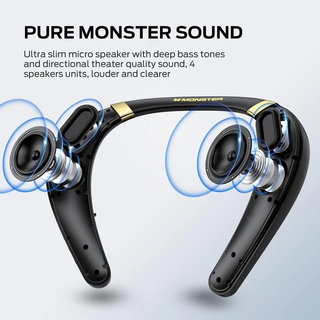 Monster Boomerang Neck Band Bluetooth Speaker 3D Stereo Sound Neckband Speaker IPX7 Waterproof Wireless Wearable Speaker
