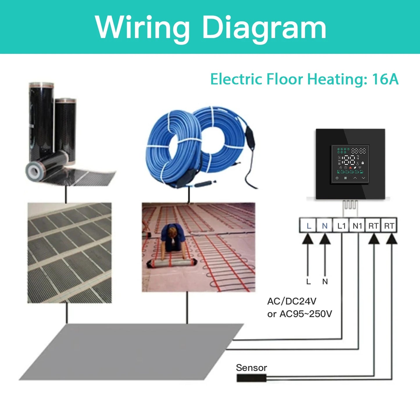 BSEED LED Touch Screen Electric Floor Heating Water Boiler Room Thermostat Module Part WIFI Alexa Temperature Controller APP