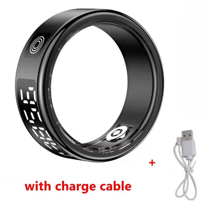 Smart Ring with Charging Box-5ATM Waterproof Step Health Tracker Heart Rate Blood Oxygen Monitor Sleep Monitoring LCD Display
