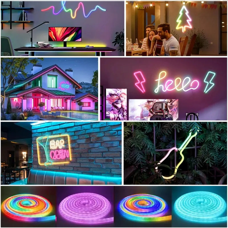 RGBIC Flexible Silicone LED Light Strip 5V Waterproof IP67 Round Reticulate Pattern 360 Degree Neon Glow Smart Rope Light