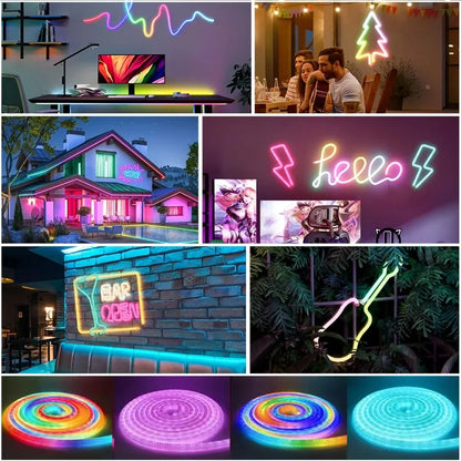 RGBIC Flexible Silicone LED Light Strip 5V Waterproof IP67 Round Reticulate Pattern 360 Degree Neon Glow Smart Rope Light