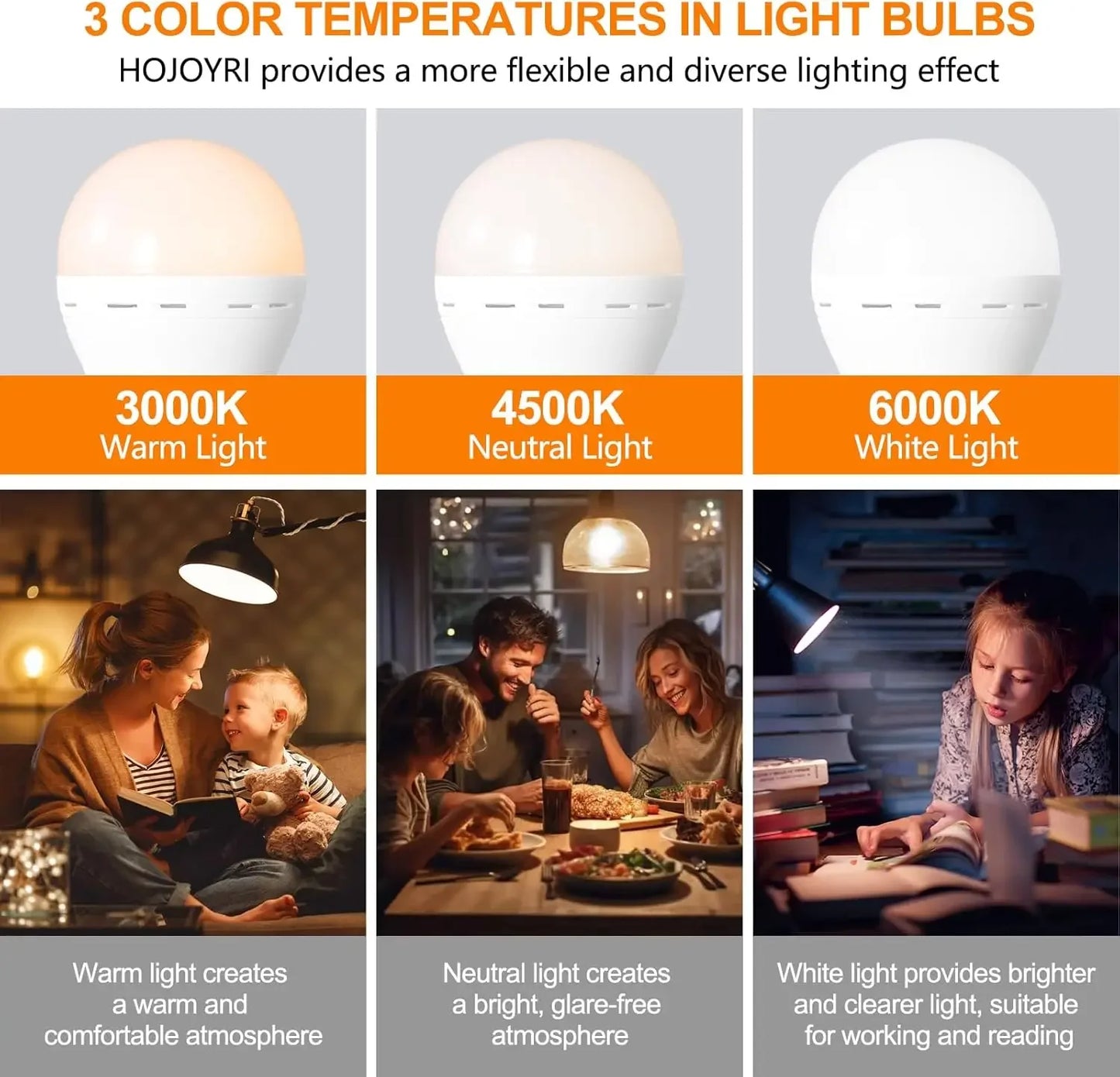 1/2pc 3color USB Led Bulb Rechargeable Light Bulb Smart Bulb Dimmable E27 Bulbs with Timing Cordless Battery Operated Light Bulb