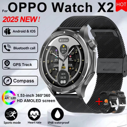 2025 New WATCH X Upgrade Smart Watch Men Watch X2 AMOLED HD Screen Bluetooth Call GPS Trajectory  Heart Rate Compass SmartWatch