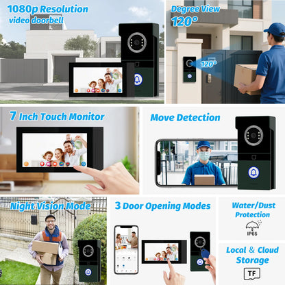Tuya 7-Inch 1080p Camera Ring Intercom With Night Vision Video Doorbell Support Remote Unlock Intercom System Home