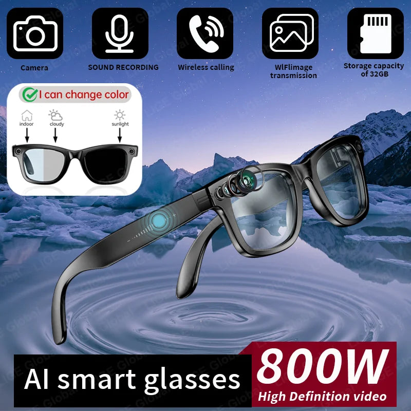 LIGE AI Smart Glasses 8MP HD Camera Video Bluetooth Call Intelligent Translation 270mAh Battery Voice Assistant Music Sunglasses