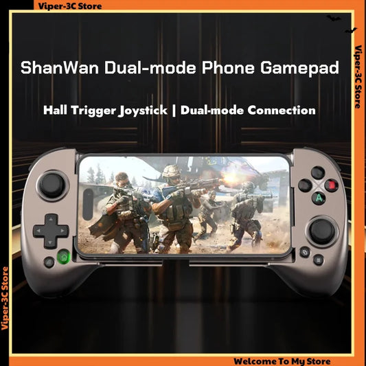 ShanWan Dual-Mode Gamepad Pc Mobile Phone Stretch Gaming Controller Hall Joystick Trigger Wired Bluetooth Wireless Game Handle