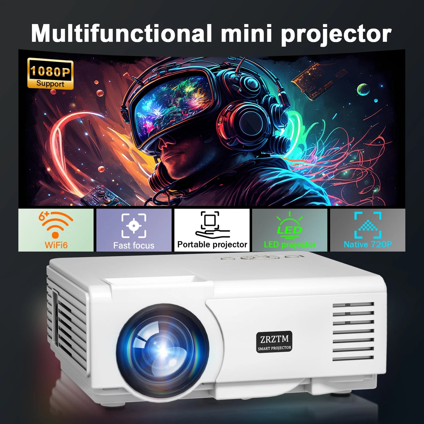Small USB HDMI Projector, Mini Portable Outdoor Movie Video DLP LED for Home Entertainment Travel