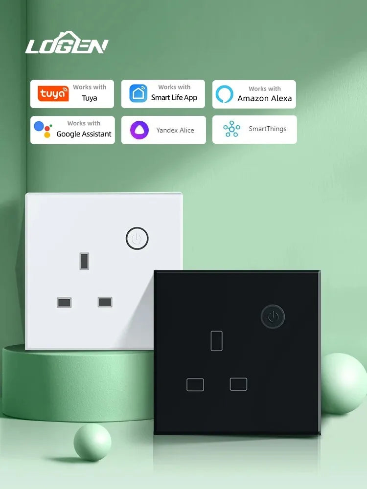 LOUYSGEN Zigbee UK Smart Socket Timing Schedule Plastic Energy Monitoring Smart Plug Neutral Wire 13A Tuya Alexa Control