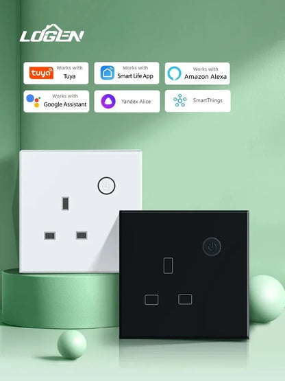 LOUYSGEN Zigbee UK Smart Socket Timing Schedule Plastic Energy Monitoring Smart Plug Neutral Wire 13A Tuya Alexa Control