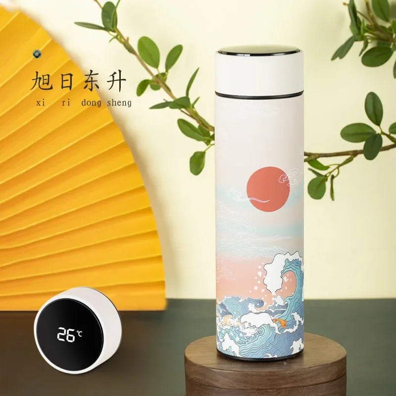 500ml Stainless Steel Insulated Thermos Bottle 316 Intelligent Water Cup High-end Tea Cup Business Gift One Cup with Double Lids