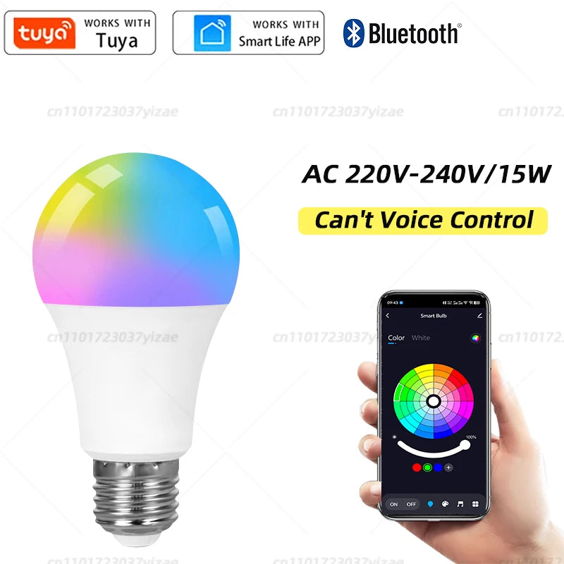 Tuya Bluetooth Smart LED Light Bulbs E27 220V 9W 15W 18W RGB Light Bulbs APP Control Dimmable Timer For Home Bedroom Decoration