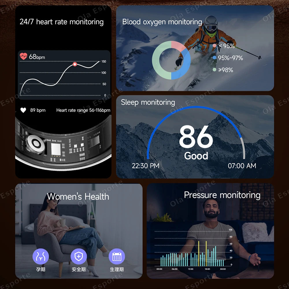 For Xiaomi Smart Ring Call Alert Heart Rate Blood Oxygen Monitoring Pedometer Calorie Multifunctional Fitness Smart Finger Ring