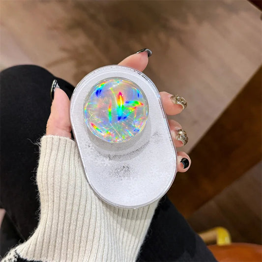 Luxury Glitter Laser Ball Quicksand Liquid Snowflake Magnetic Phone Grip Holder For Magsafe Socket Case Cover Bracket Stand