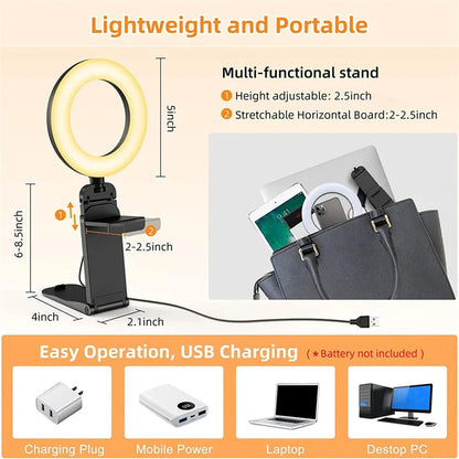 USB LED Selfie Light Clip Ring Light with Phone Holder Desktop Ring Light for Computer Laptop Video Conference Lighting Makeup