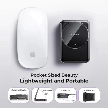 LISEN Premium Quality 15W 3 in1 Wireless Charger Portable Design Foldable Mini Charging Station for iPhone Apple Watch Earbuds