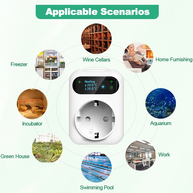 WiFi Tuya Smart Socket Thermostat Outlet Plug Wireless Smart Temperature Controller Timer Switch Cooling Heating Alexa Google