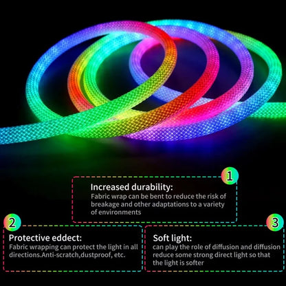 RGBIC Flexible Silicone LED Light Strip 5V Waterproof IP67 Round Reticulate Pattern 360 Degree Neon Glow Smart Rope Light