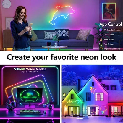 Dc 24V Rgb Neon Led Lights Strip 15M 30M 10 M 5 Meters Rgb Neon Rope Led Tape Outdoor Waterproof Bluetooth App Remote Control
