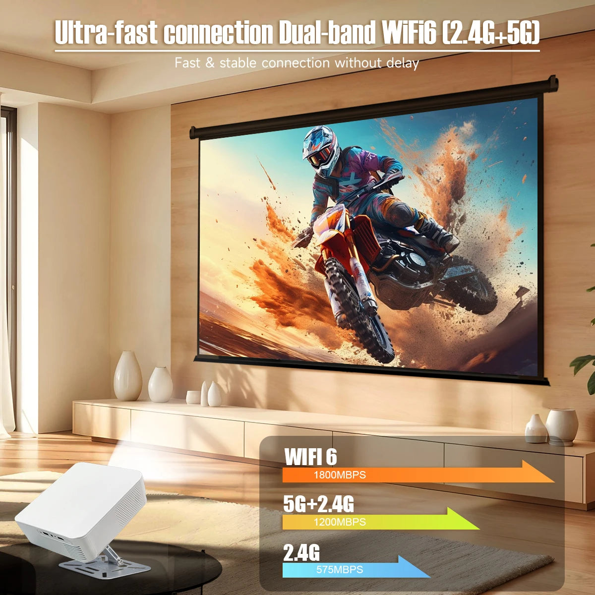 Salange V318 Portable Projector Full HD 800 ANSI Lumens Short Throw 4K Decode Android 11 Smart TV Video Home Theater Mini Beam