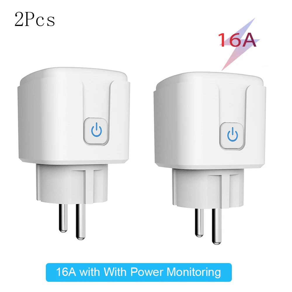 Tuya 16A,20A Smart Plug WiFi Socket EU Power Monitoring Timing Function Works with Alexa, Google Home, Alice, Smart Life Home