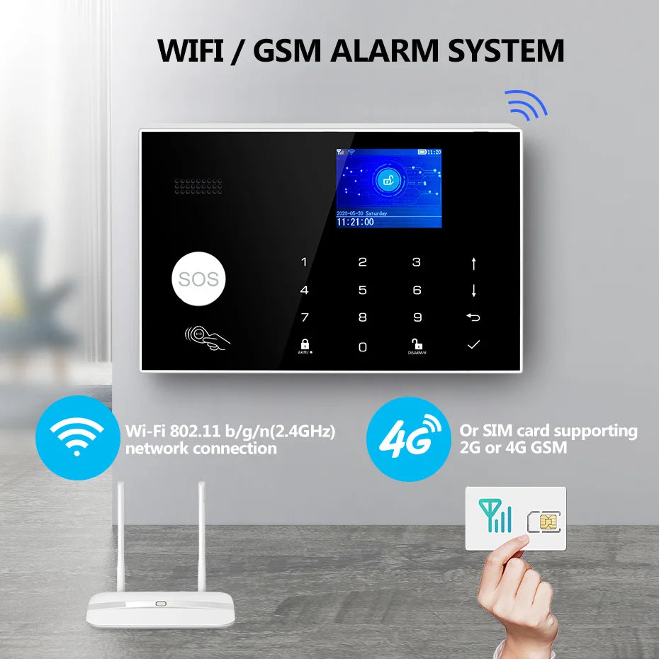 KERUI 4G/WiFi Home Alarm System with 3 Wired Zones Wireless Alarm System for Home/Office/Garage Burglar Security Protection G34
