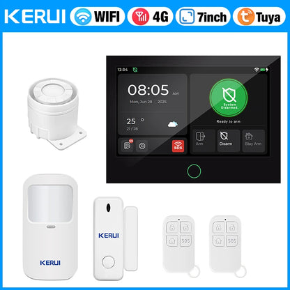 KERUI 7 Inch Touch Screen Home Alarm System WiFi+ 4G Alarm Security System for Home with Siren Tuya Smart App Motion Sensor G70