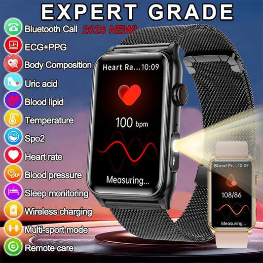 2025 New Smart Watch Men LED Bluetooth Call Sports Men's Smartwatch Heart Rate Health Temperature Monitoring Women Smart Watches