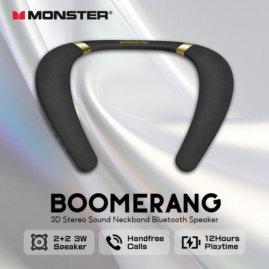 Monster Boomerang Neck Band Bluetooth Speaker 3D Stereo Sound Neckband Speaker IPX7 Waterproof Wireless Wearable Speaker