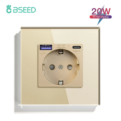 BSEED 20W PD Fast Charge Wall Socket Type-C Interface USB EU Standard Sockets Power Double Triple Power Outlets Wall Mounted