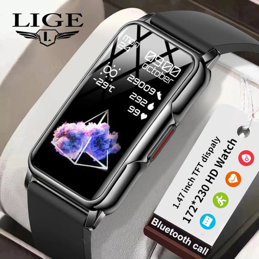 LIGE New 1.47 Inch Men Smart Watch Women Bluetooth Connected Phone Waterproof Smartwatch Music Sports Fitness Tracker Bracelet