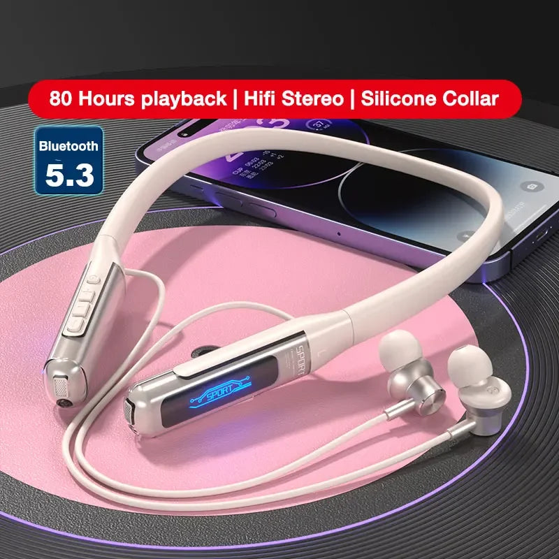 EARDECO 80 Hours Endurance Bluetooth Wireless Headphones with Microphone Neckband Bluetooth 5.3 Earphones Headphones Bass Stereo