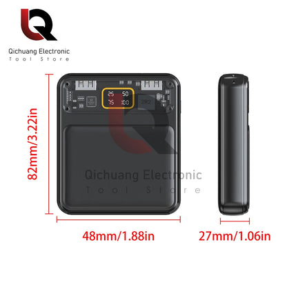 Power Bank Battery Dual USB Battery Pack Digital Display Mini 3 18650 Batteries Transparent Screen Power Bank For Xiaomi Lphone