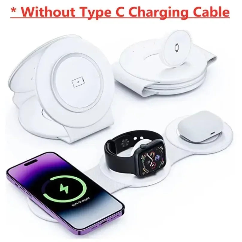 3-in-1 Charging Station Foldable Wireless Charger For Magsafe iPhone 16/15/14/13/12 Apple Watch 10/9/8 AirPods Pro Fast Chargers