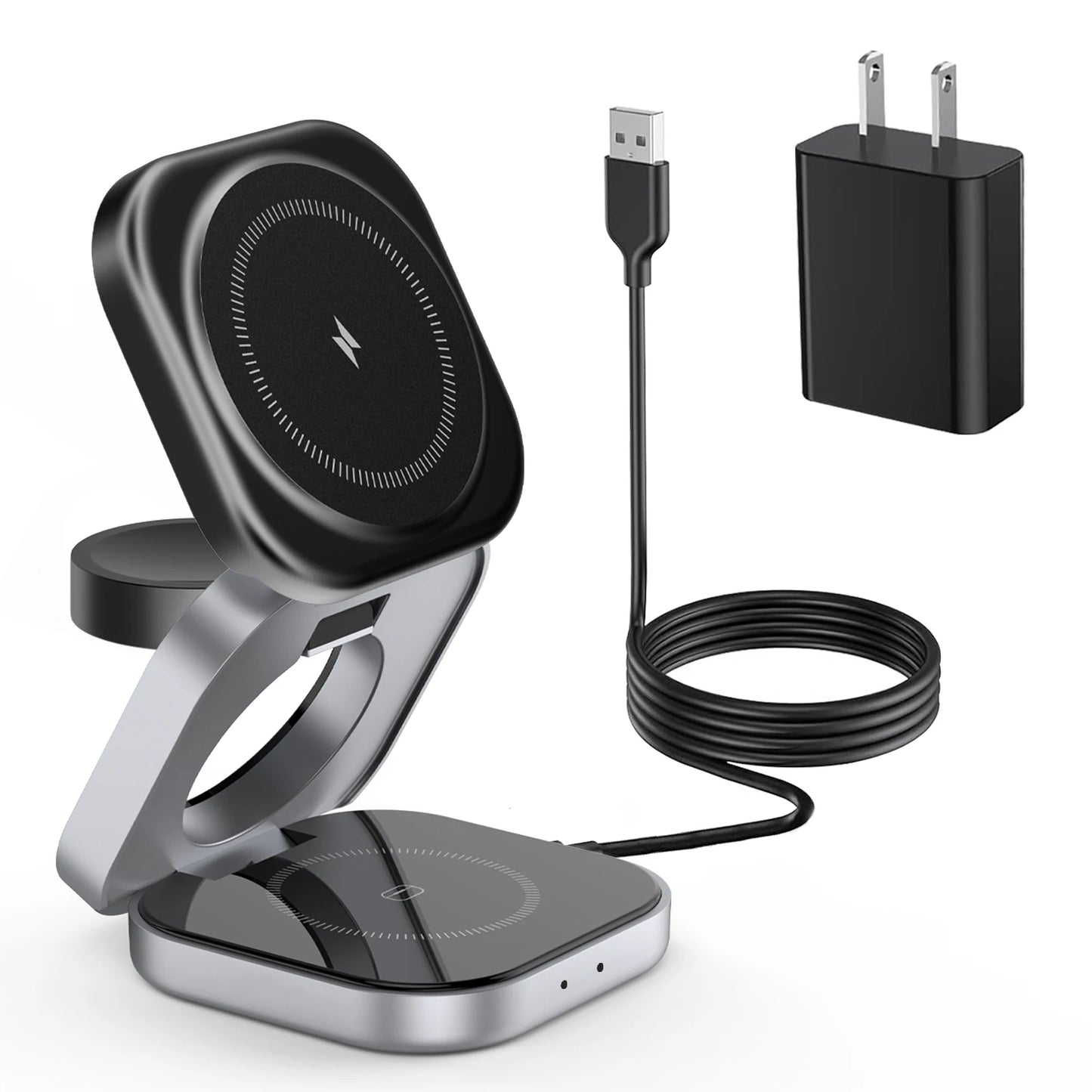 3 in 1 Wireless Charging Stand - Magnetic, Foldable, Fast Charging for iPhone, iWatch, AirPods，usb c to lightning adapter