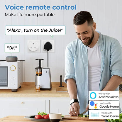 20A Tuya Smart Socket WiFi UK Plug 3 pin Adapter With Power Monitoring Timing Function Home Alexa Voice Control Power Outlet Set