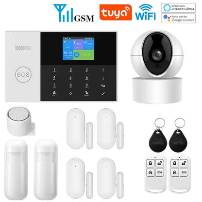 WIFI GSM Alarm System Tuya Smart Life APP Home Smart Security Protection Wireless Security Alarm House System with ALexa