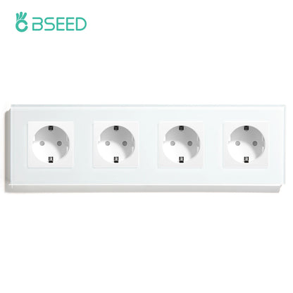 BSEED EU Standard USB Single Socket Touch Switch 1Gang 1Way White Crystal Sensor Wall Light Switch Power Double Sockets Outlets