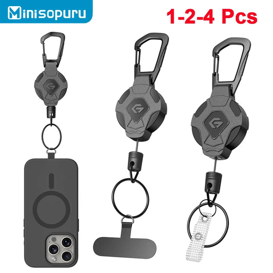 Minisopuru Retractable Keychain Heavy Duty With Phone clip fastener Tactical ID Badge Reel Strap Holder Retractable Cord KeyRing