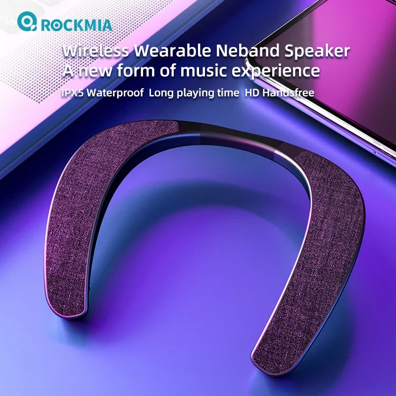 Rockmia EBS-905 6w Wearable Neckband Speaker Bluetooth 5.0  Hands-free Ear-Free for TV Game Play  Home Outdoor Use TF  Card