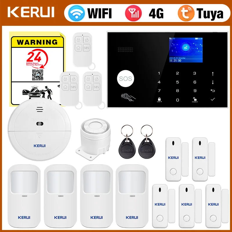 KERUI 4G/WiFi Home Alarm System with 3 Wired Zones Wireless Alarm System for Home/Office/Garage Burglar Security Protection G34