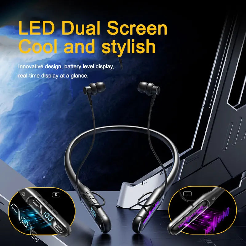 EARDECO HIFI Sound 5.4 Bluetooth Headphone Sport Neckband Earphones ACS Wireless Headphones Type-C Charging Digital Display