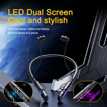 EARDECO HIFI Sound 5.4 Bluetooth Headphone Sport Neckband Earphones ACS Wireless Headphones Type-C Charging Digital Display