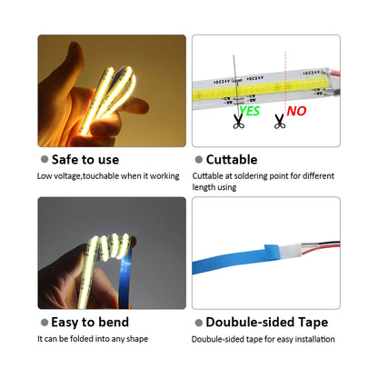 Tuya Smart Life CCT COB LED Strip Lights 24V FCOB LED Tape WIFI Dual White Dimmable Remote 5M Kit for Living Bedroom Room Decor