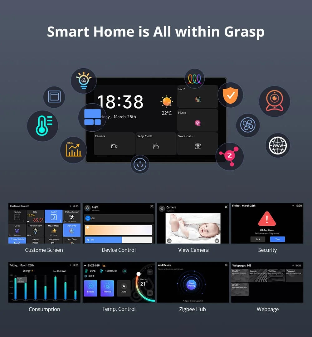 SONOFF NSPanel Pro 120/86 Smart Home Control Panel Touch Screen Zigbee3.0 Gateway Voice Control Via Alexa Google Matter eWeLink
