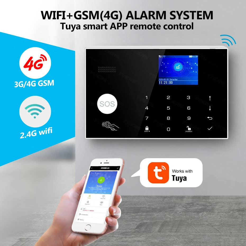 KERUI 4G/WiFi Home Alarm System with 3 Wired Zones Wireless Alarm System for Home/Office/Garage Burglar Security Protection G34