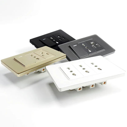 T&I US Standard 118 Wall Outlet with Switch, Tempered Glass Panel, USB and Type-C Charging Ports