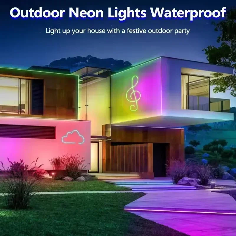 Dc 24V Rgb Neon Led Lights Strip 15M 30M 10 M 5 Meters Rgb Neon Rope Led Tape Outdoor Waterproof Bluetooth App Remote Control