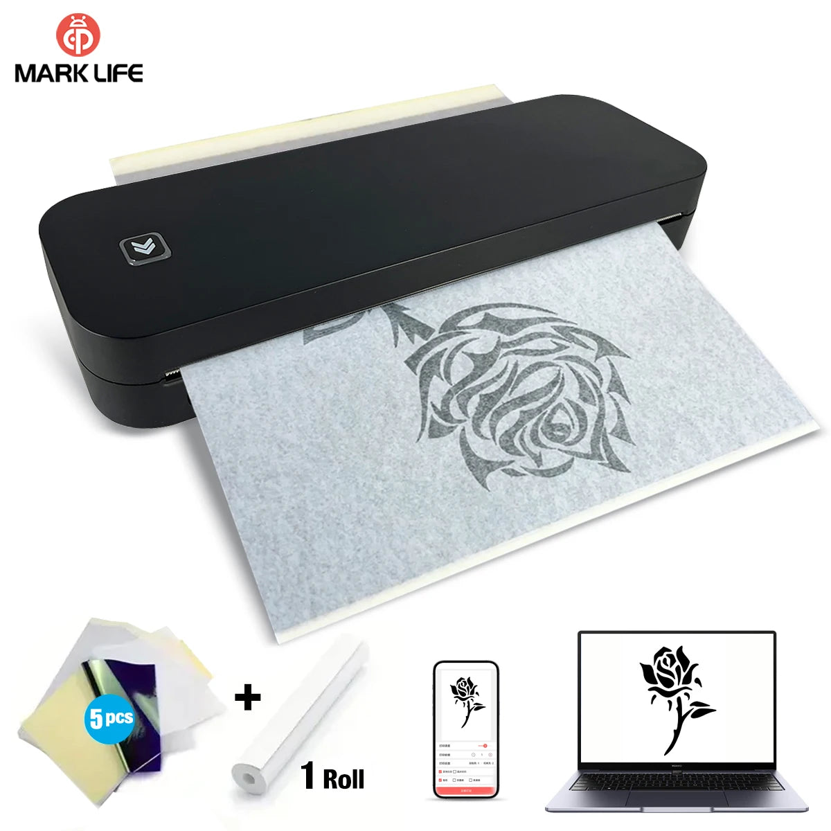 Marklife Bluetooth Thermal HD Printer M08F D210 Portable Inkless Wireless A4 Printer Maker Compatible with Smartphone & PC